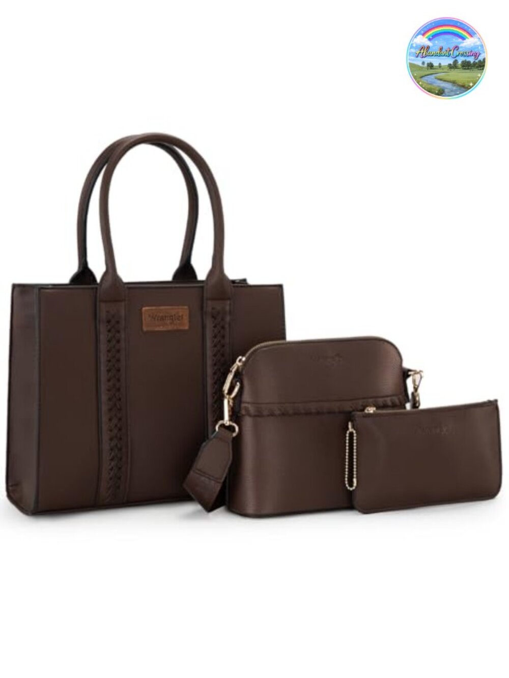 Faux Leather 3-Piece Tote Set with Crossbody Wallet Whipstitch